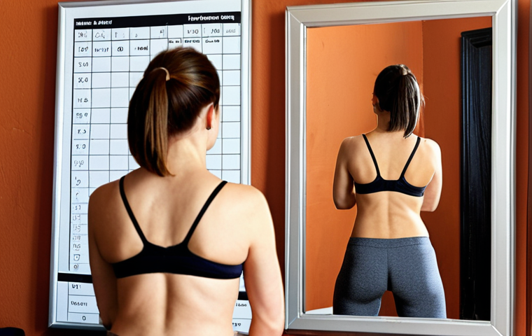 **Image of Self-Awareness through Habit Tracking:** A person looking in a mirror. The mirror reflects not their physical appearance, but charts and graphs showing tracked habits (e.g., exercise, healthy eating). The person appears thoughtful and enlightened. The background shows hints of a cluttered room becoming more organized, symbolizing improved habits.